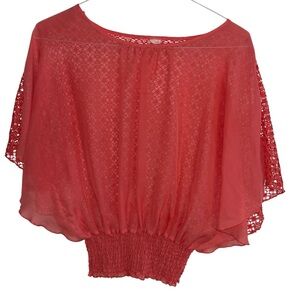 Red Sheer Batwing Top